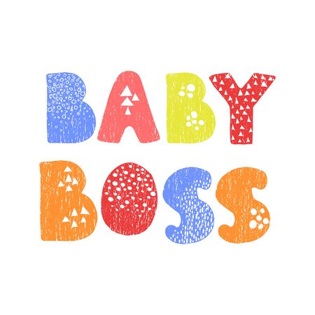 Vector illustration with hand drawn lettering - Baby Boss. Colourful typography design in Scandinavian style for postcard, banner, t-shirt print, invitation, greeting card, posterのイラスト素材
