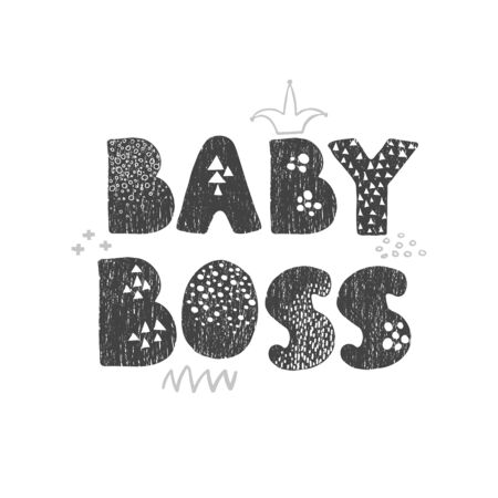 Vector illustration with hand drawn lettering - Baby Boss. Black and white typography design in Scandinavian style for postcard, banner, t-shirt print, invitation, greeting card, posterのイラスト素材