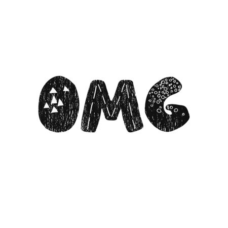 Vector illustration with hand drawn lettering - OMG. Black and white typography design in Scandinavian style for postcard, banner, t-shirt print, invitation, greeting card, posterのイラスト素材