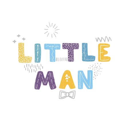 Vector illustration with hand drawn lettering - Little man. Colorful typography design in Scandinavian style for postcard, banner, t-shirt print, invitation, greeting card, posterのイラスト素材