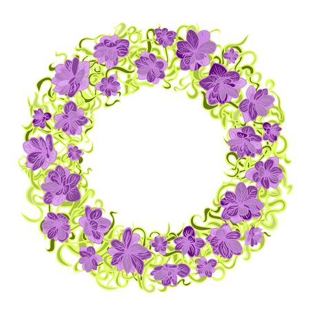 Colorful illustration of floral wreath. Hand draw frame. Can be used for invitation, greeting card and posterのイラスト素材