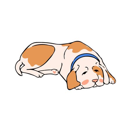 Vector colorful illustration dog lies, waiting for the owner. Can be used for postcard, banner, t-shirt print, invitation, greeting card, posterのイラスト素材