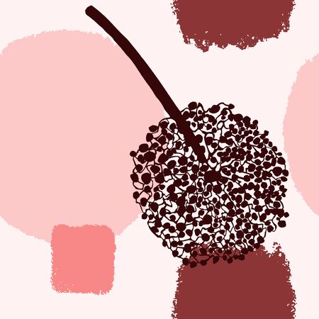 Vector seamless background with abstract shapes and illustration of plant. Scandinavian Style. For wallpaper, posters, textile print, wrapping paper, greeting card template, social media post,のイラスト素材