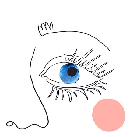 Vector modern poster with illustration of portrait one line. Scandinavian Style. For wallpaper, posters, textile print, greeting card template, social media post,のイラスト素材