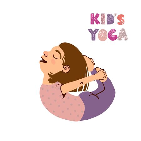 Vector colorful illustration of little girl doing gymnastic exercises isolated on white backgroundのイラスト素材