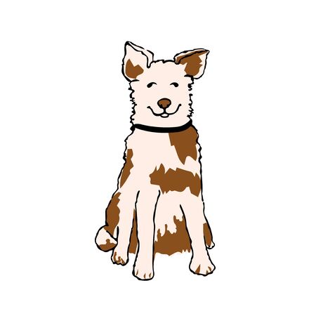 Vector colorful illustration dog sitting,, waiting for the owner. Can be used for postcard, banner, t-shirt print, invitation, greeting card, posterのイラスト素材