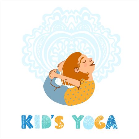 Vector colorful illustration of little girl doing gymnastic exercises isolated on white backgroundのイラスト素材