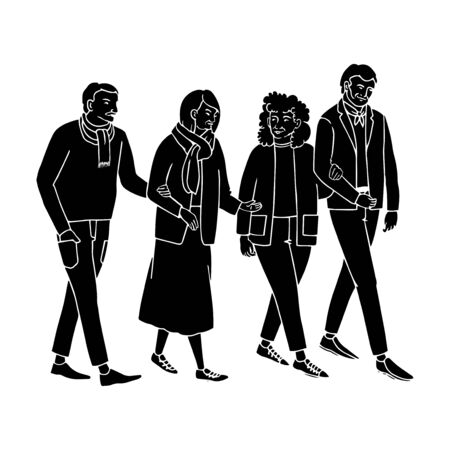 Vector illustration of black silhouette old people walking isolated on white backgroundのイラスト素材