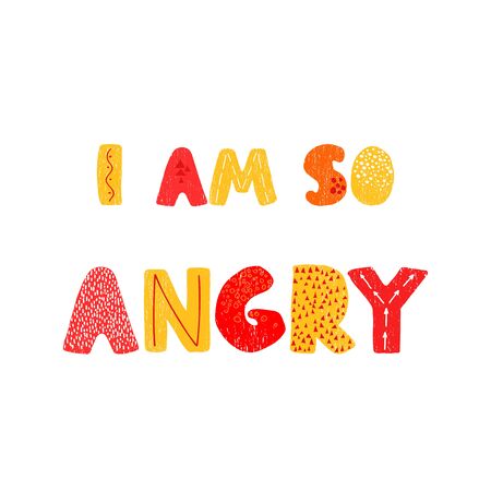 Vector illustration with hand drawn lettering - I am so angry. Colorful typography design in Scandinavian style for postcard, banner, t-shirt print, invitation, greeting card, posterのイラスト素材