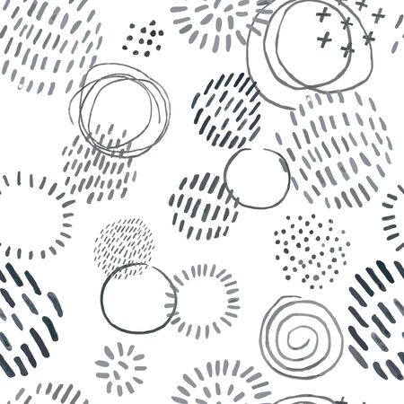 Vector modern seamless background with slate pencil hand drawn abstract round elements, doodles. Use it for wallpaper, textile print, pattern fills, web, texture, wrapping paper, design presentationのイラスト素材