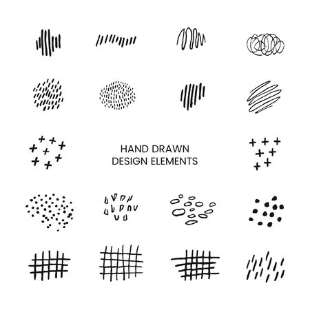 Vector black and white modern set with hand drawn doodle abstract llustrations. Can be used as elemets for design greeting cards, poster, card, packaging paper designのイラスト素材
