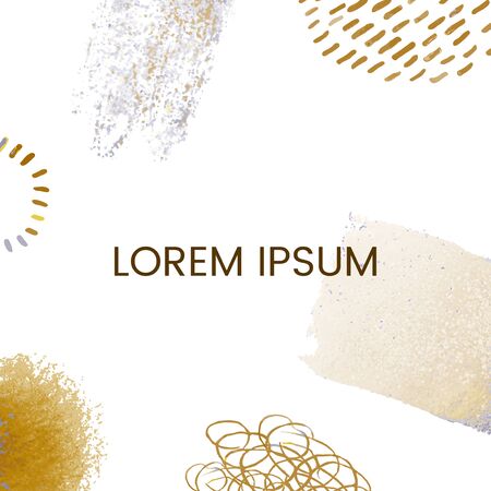 Vector abstract template with gold abstract elements. Hand draw frame. Use it as invitation, greeting card, poster, banner, Social Media design post, flyer, cover, placard, brochure and other graphic designのイラスト素材