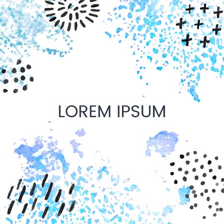 Vector abstract template with blue abstract elements. Hand draw frame. Use it as invitation, greeting card, poster, banner, Social Media design post, flyer, cover, placard, brochure and other graphic designのイラスト素材