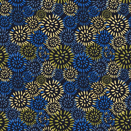 Vector modern seamless background with colorful hand drawn abstract round elements, doodles. Use it for wallpaper, textile print, pattern fills, web, texture, wrapping paper, design presentationのイラスト素材