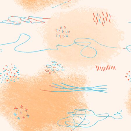Vector modern seamless background with colorful hand drawn abstract pencil spots, doodles. Use it for wallpaper, textile print, pattern fills, surface texture, wrapping paper, design of presentationのイラスト素材