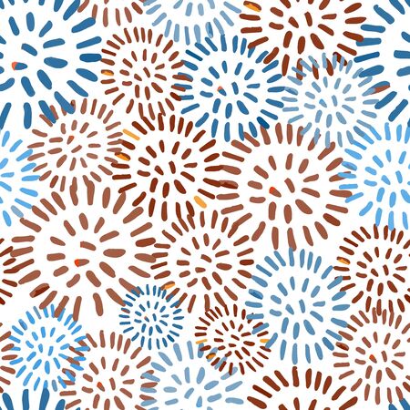 Vector modern seamless background with colorful hand drawn abstract round elements, doodles. Use it for wallpaper, textile print, pattern fills, web, texture, wrapping paper, design presentationのイラスト素材