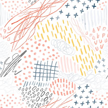 Vector modern seamless background with colorful hand drawn abstract lines, doodles. Use it for wallpaper, textile print, pattern fills, web, surface texture, wrapping paper, design of presentationのイラスト素材