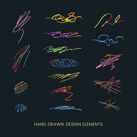 Vector colorful modern set with hand drawn doodle abstract round llustrations. Can be used as elemets for design greeting cards, poster, card, packaging paper designのイラスト素材