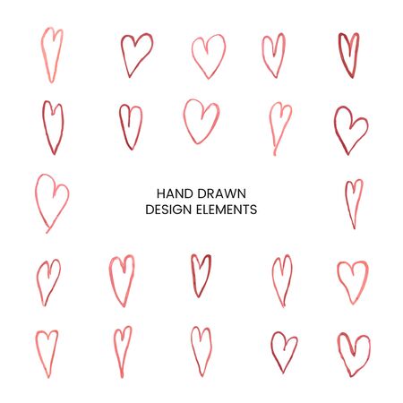 Vector modern set with hand drawn doodle llustrations of heart. Can be used as elemets for design greeting cards, poster, card, packaging paper designのイラスト素材
