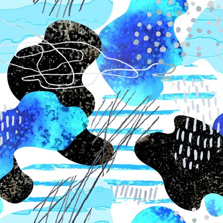 Vector modern seamless background with colorful hand drawn abstract watercolor spots, doodles. Use it for wallpaper, textile print, pattern fills, surface texture, wrapping paper, design of presentationのイラスト素材