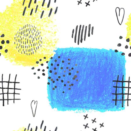 Vector modern seamless background with colorful hand drawn abstract pencil spots, doodles. Use it for wallpaper, textile print, pattern fills, surface texture, wrapping paper, design of presentationのイラスト素材