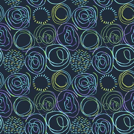 Vector modern seamless background with colorful hand drawn abstract round elements, doodles. Use it for wallpaper, textile print, pattern fills, web, texture, wrapping paper, design presentationのイラスト素材