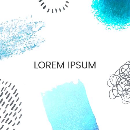 Vector abstract template with blue abstract elements. Hand draw frame. Use it as invitation, greeting card, poster, banner, Social Media design post, flyer, cover, placard, brochure and other graphic designのイラスト素材