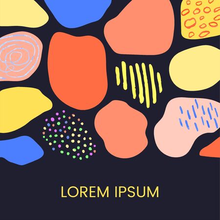 Vector colorful template with abstract elements. Hand draw frame. Use it as invitation, greeting card, poster, banner, Social Media design post, flyer, cover, placard, brochure and other graphic designのイラスト素材
