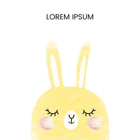 Vector card template with illustration of cute bunny. Use it as invitation, greeting card, poster, banner, Social Media design post, flyer, cover, placard, brochure and other graphic designのイラスト素材