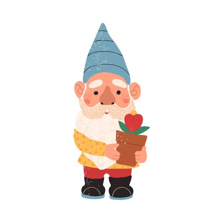 Vector colorful illustration of garden gnome isolated on white background. Cute fairytale characterのイラスト素材