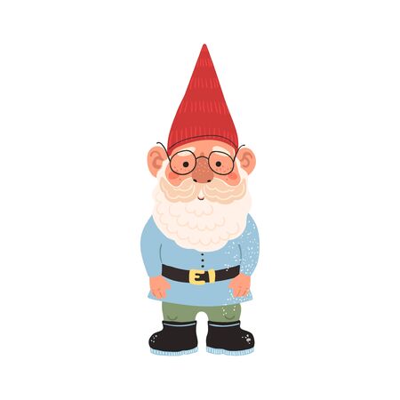 Vector colorful illustration of garden gnome isolated on white background. Cute fairytale characterのイラスト素材