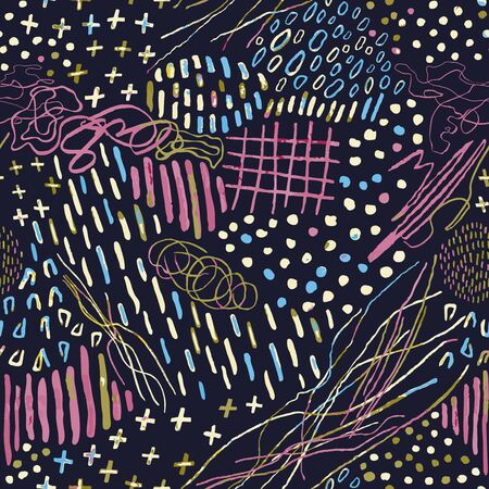 Vector modern seamless background with colorful hand drawn abstract lines, doodles. Use it for wallpaper, textile print, pattern fills, web, surface texture, wrapping paper, design of presentationのイラスト素材