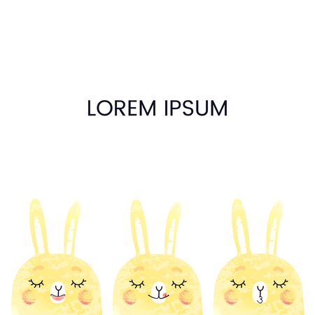 Vector card template with illustration of cute bunnies. Use it as invitation, greeting card, poster, banner, Social Media design post, flyer, cover, placard, brochure and other graphic designのイラスト素材
