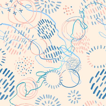 Vector modern seamless background with colorful hand drawn abstract round elements, doodles. Use it for wallpaper, textile print, pattern fills, web, texture, wrapping paper, design presentationのイラスト素材