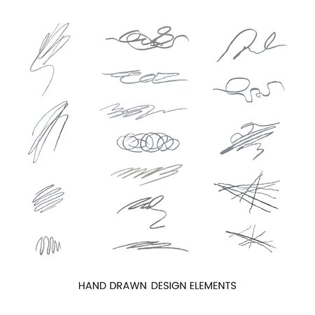 Vector grayscale modern set with hand drawn doodle abstract llustrations. Can be used as elements for design greeting cards, poster, card, packaging paper designのイラスト素材