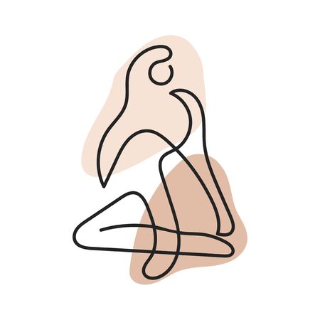 Vector outline black illustration of woman body and colorful blob shape. One line abstract drawing. Use it for design card, poster, banner, social Media post, fashion print, beaty salon   brochureのイラスト素材
