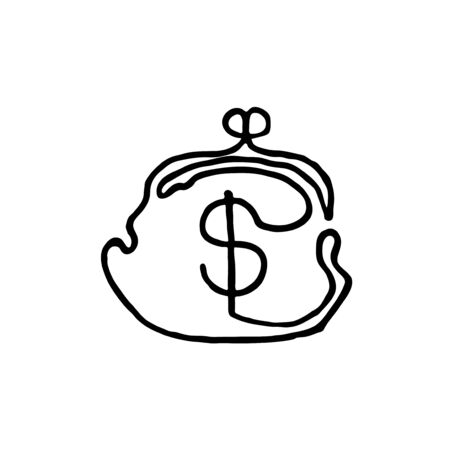 Vector hand drawn outline icon of purse isolated on white background. One line drawing.のイラスト素材