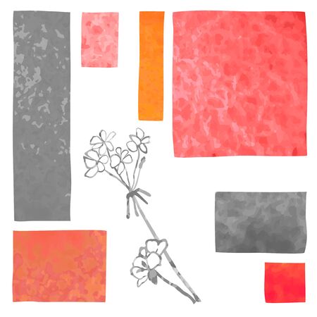 Vector collage modern poster with abstract shapes and illustration of plant. Scandinavian Style. For posters, textile print, wrapping paper, greeting card template, social media postのイラスト素材
