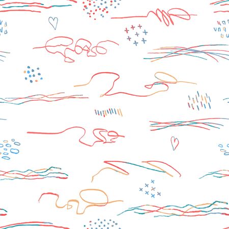 Vector modern seamless background with colorful hand drawn abstract lines, doodles. Use it for wallpaper, textile print, pattern fills, web, surface texture, wrapping paper, design of presentationのイラスト素材