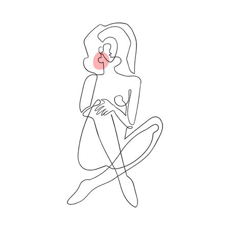 Vector outline black and white illustration of woman body. One line drawing isolated on white background.のイラスト素材