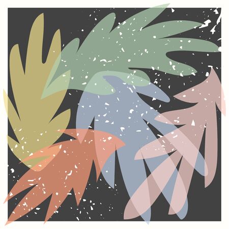 Vector collage modern poster with illustration of exotic palm tree leaves. Scandinavian Style. For posters, textile print, wrapping paper, greeting card template, social media postのイラスト素材