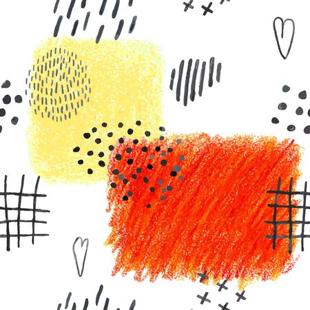 Vector modern seamless background with colorful hand drawn abstract pencil spots, doodles. Use it for wallpaper, textile print, pattern fills, surface texture, wrapping paper, design of presentationのイラスト素材