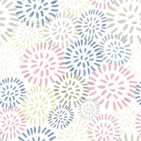 Vector modern seamless background with colorful hand drawn abstract round elements, doodles. Use it for wallpaper, textile print, pattern fills, web, texture, wrapping paper, design presentationのイラスト素材