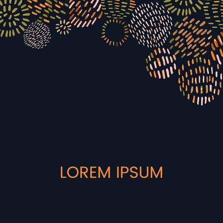 Vector abstract template with round doodles. Hand draw frame. Use it as invitation, greeting card, poster, banner, Social Media design post, flyer, cover, placard, brochure and other graphic designのイラスト素材