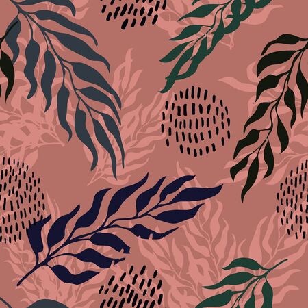 Vector seamless pattern with colorful watercolor illustration of exotic leaves. Use it for wallpaper, textile print, pattern fills, web page, surface textures, wrapping paper, design of presentationのイラスト素材