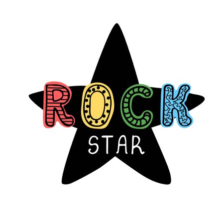 Vector illustration with  lettering - Rock star . Colourful typography design in Scandinavian style for postcard, banner, t-shirt print, invitation, greeting card, posterのイラスト素材