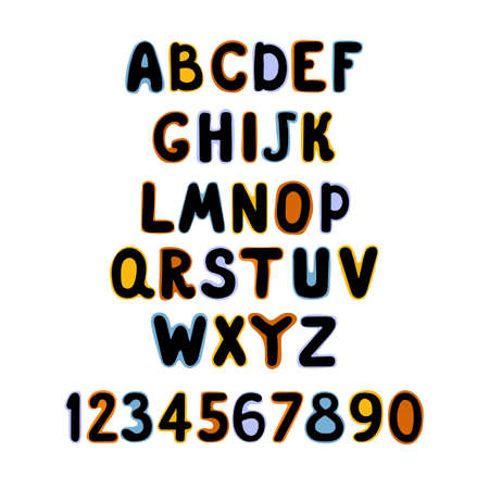 Vector cute colorful alphabet for kids. Can be used as elemets for your design for greeting cards, nursery, poster, card, birthday party, packaging paper design, baby t-shirts printsのイラスト素材
