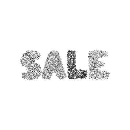 Vector illustration with hand drawn lettering - Sale. Word sale made of flowers. Colorful typography design for postcard, banner, poster, card, flyerのイラスト素材