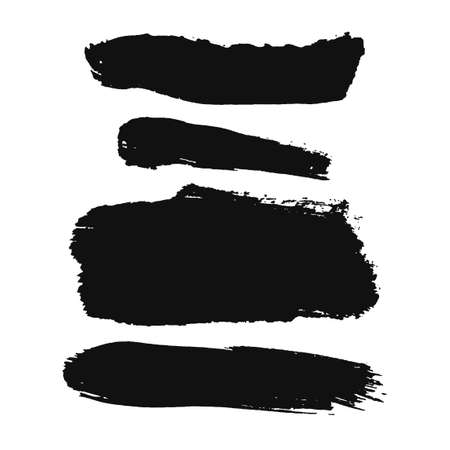 Vector set with black oil paint spot isolated on white background, texture hand drawn illustration. Use it as element for design greeting card, banner, Social Media post, invitation, graphic designのイラスト素材