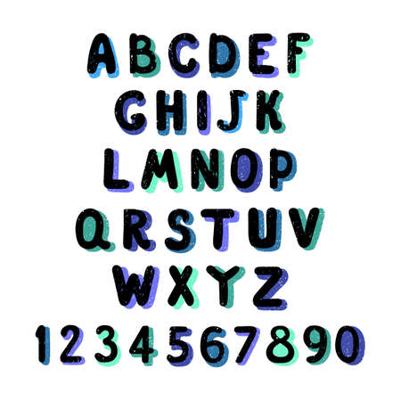 Vector cute colorful alphabet for kids. Can be used as elemets for your design for greeting cards, nursery, poster, card, birthday party, packaging paper design, baby t-shirts printsのイラスト素材